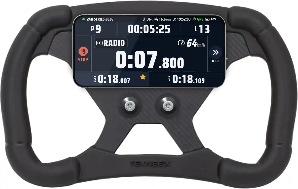 RaceControl laptimer app running on a steering wheel display
